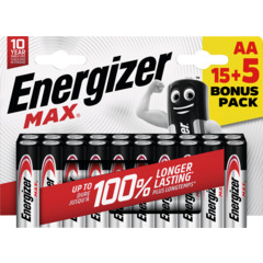 Energizer Batterien MAX AA 15 + 5 Stück Gratis