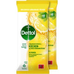 Dettol lingettes multi-usages citron vert + menthe 2 x 60 lingettes