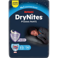 Mutandine super assorbenti per la notte Huggies DryNites, misura 3-5, 16 pezzi