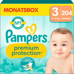 Pampers Premium Protection taille 3 boîte mensuelle 204 couches