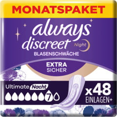 Always Discreet Serviettes pour fuites urinaires Nuit pack 1 mois 48 pièces