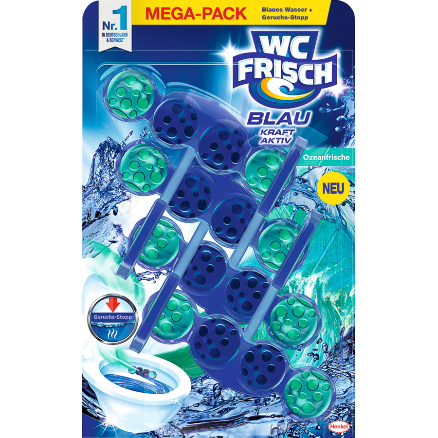 WC Frisch Einhänger Blau Kraft Aktiv Ozean-Frische 4 x 50 g