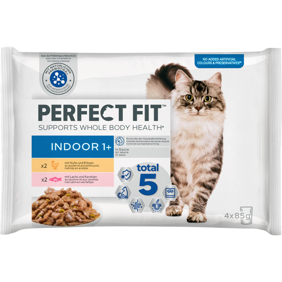 Perfect Fit Cat in Sauce Indoor 1+ Huhn & Lachs Beutel 4 x 85 g