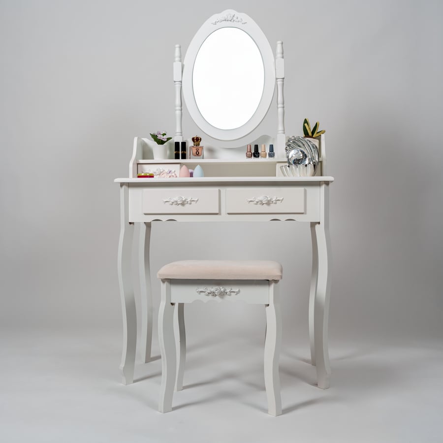 Schminktisch Rose mit Spiegel MDF weiss lackiert